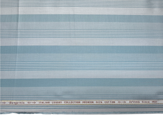 Arvind Bergenia Italian Luxury Collection 100% Premium Giza Cotton Shirting Fabric (Teal Blue, Patterned Stripes)