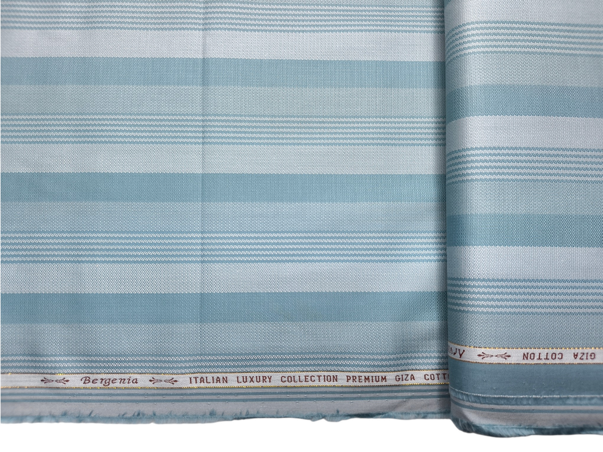 Arvind Bergenia Italian Luxury Collection 100% Premium Giza Cotton Shirting Fabric (Teal Blue, Patterned Stripes)