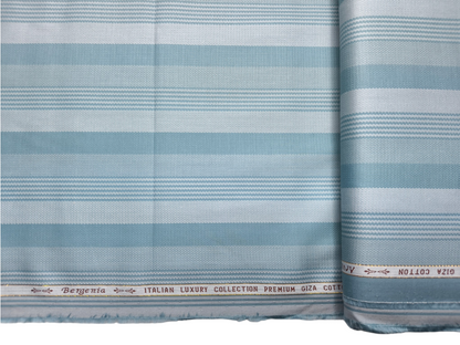 Arvind Bergenia Italian Luxury Collection 100% Premium Giza Cotton Shirting Fabric (Teal Blue, Patterned Stripes)