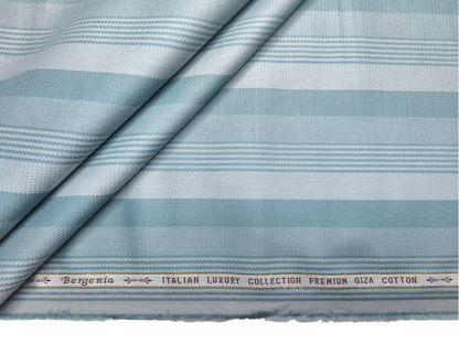 Arvind Bergenia Italian Luxury Collection 100% Premium Giza Cotton Shirting Fabric (Teal Blue, Patterned Stripes)