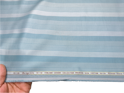 Arvind Bergenia Italian Luxury Collection 100% Premium Giza Cotton Shirting Fabric (Teal Blue, Patterned Stripes)