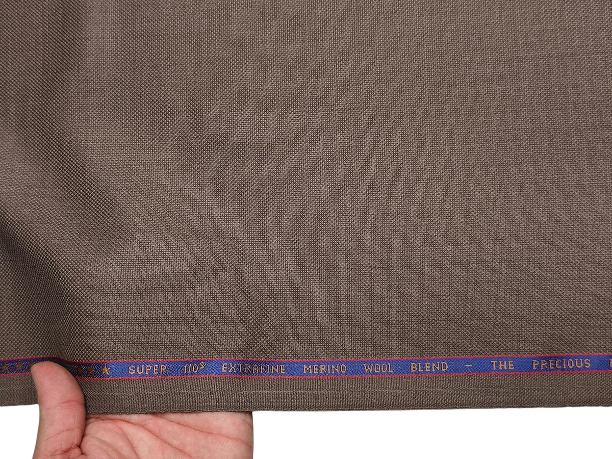 Georgia Gullini Italy Elberta Super 110s Merino Wool Blended Premium Suiting Fabric (Light Taupe, Textured)