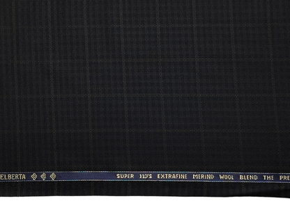 Georgia Gullini Italy Elberta Super 110s Merino Wool Blended Premium Suiting Fabric (Charcoal Black & Green, Patterned Checks)