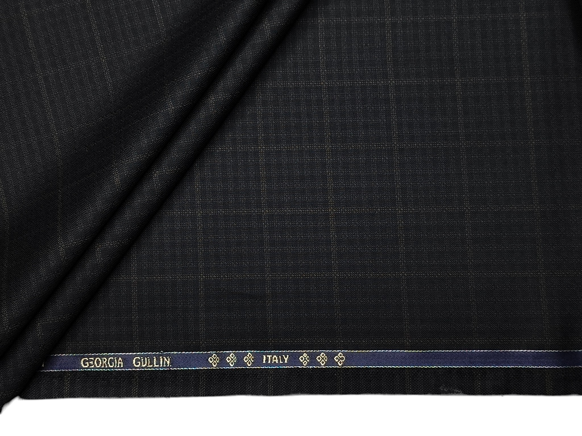 Georgia Gullini Italy Elberta Super 110s Merino Wool Blended Premium Suiting Fabric (Charcoal Black & Green, Patterned Checks)