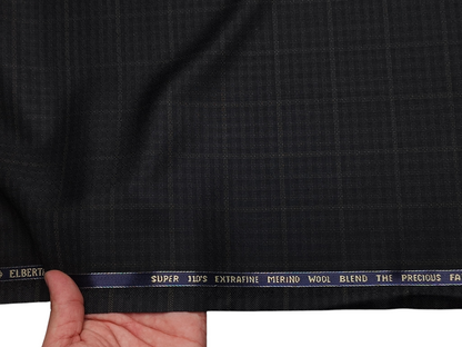 Georgia Gullini Italy Elberta Super 110s Merino Wool Blended Premium Suiting Fabric (Charcoal Black & Green, Patterned Checks)