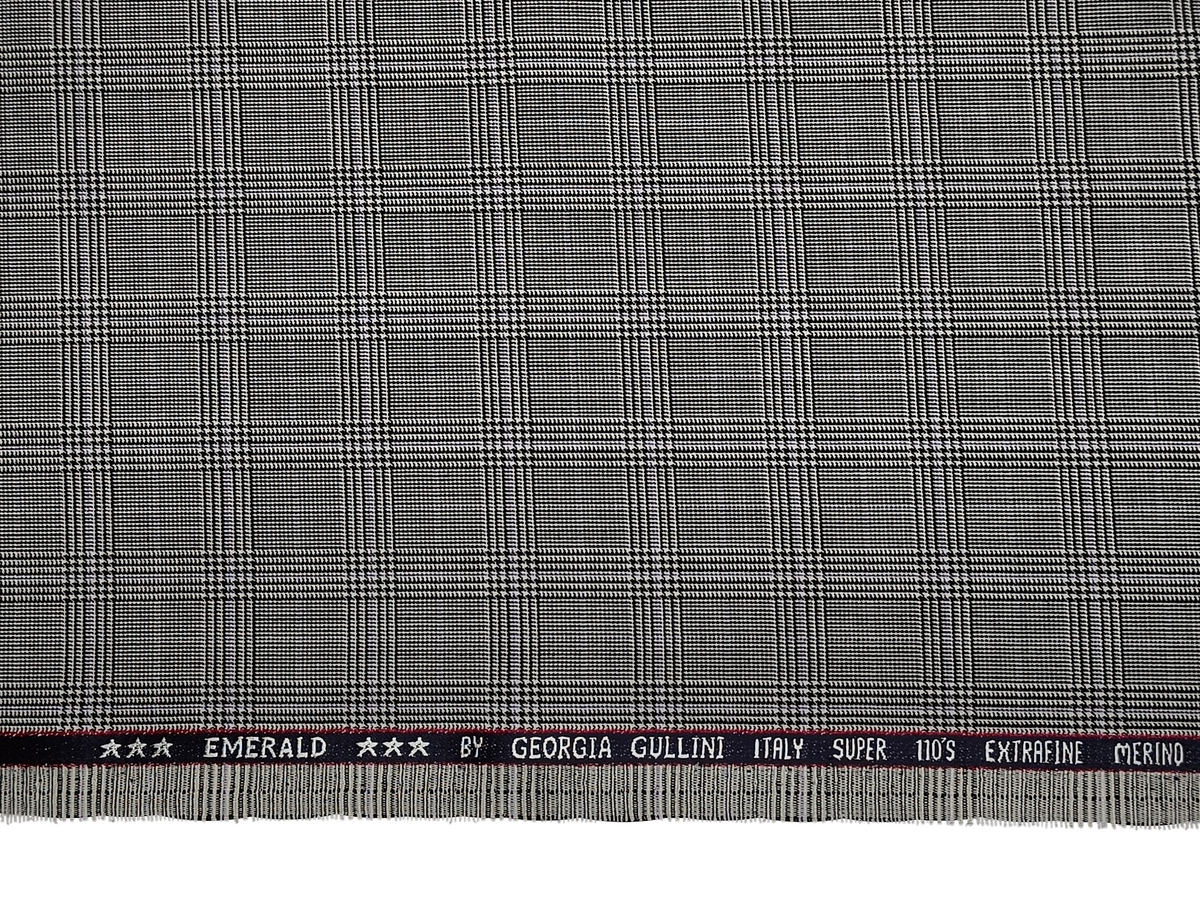 Georgia Gullini Italy Emerald Super 110s Extrafine Merino Wool Blended Premium Suiting Fabric (Light Grey, Windowpane Checks)