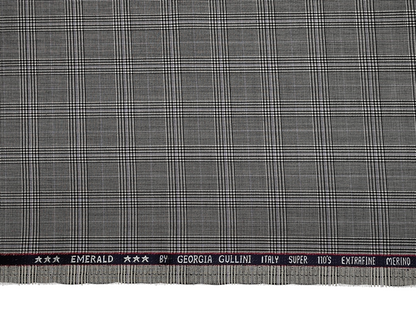 Georgia Gullini Italy Emerald Super 110s Extrafine Merino Wool Blended Premium Suiting Fabric (Light Grey, Windowpane Checks)