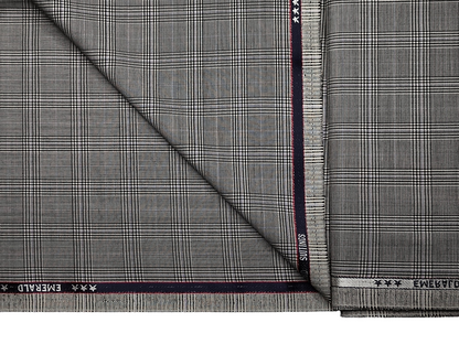 Georgia Gullini Italy Emerald Super 110s Extrafine Merino Wool Blended Premium Suiting Fabric (Light Grey, Windowpane Checks)