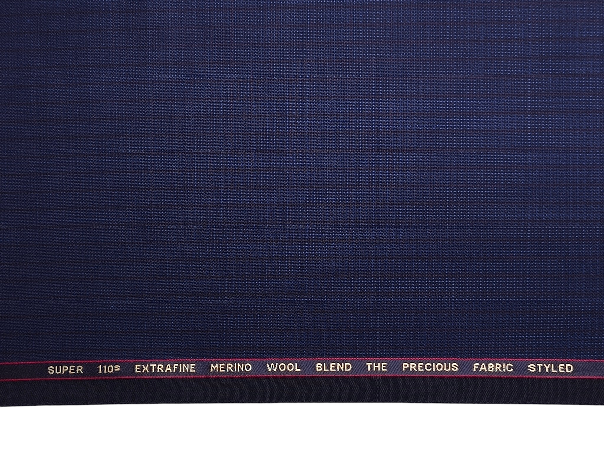 Georgia Gullini Italy Elberta Super 110s Merino Wool Blended Premium Suiting Fabric (Dark Blue, Stripes)