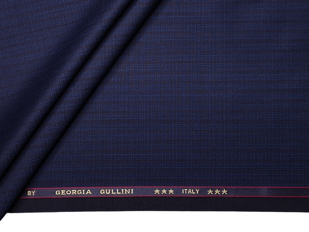 Georgia Gullini Italy Elberta Super 110s Merino Wool Blended Premium Suiting Fabric (Dark Blue, Stripes)