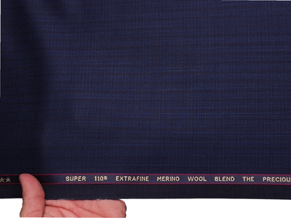 Georgia Gullini Italy Elberta Super 110s Merino Wool Blended Premium Suiting Fabric (Dark Blue, Stripes)