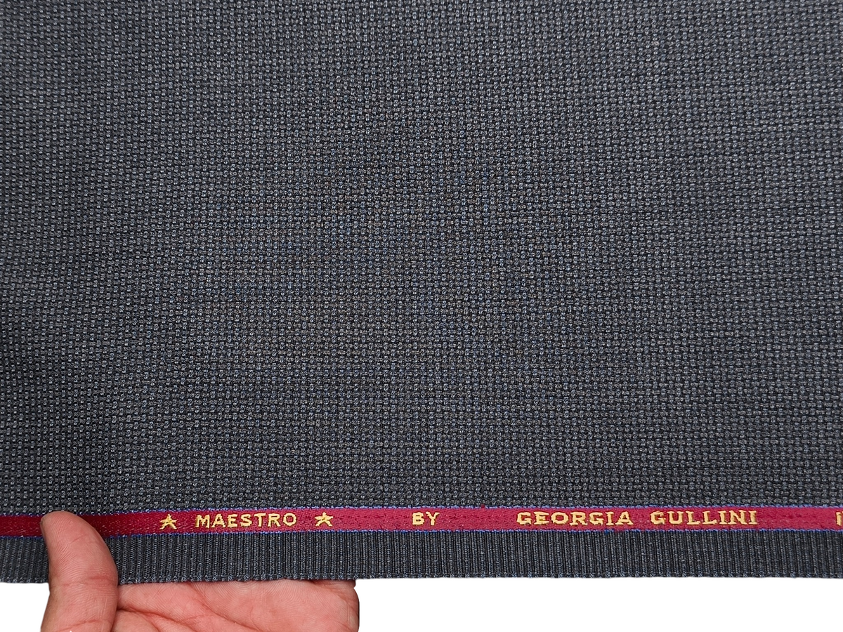 Georgia Gullini Italy Maestro Super 100s Merino Wool Blended Premium Suiting Fabric (Charcoal Grey , Hopsack Weave)