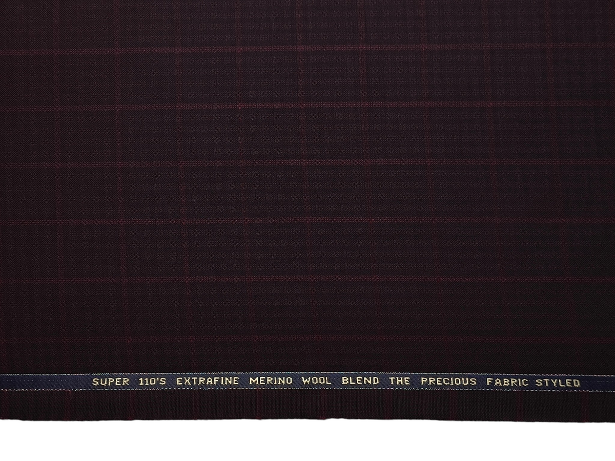 Georgia Gullini Italy Elberta Super 110s Merino Wool Blended Premium Suiting Fabric (Dark Burgandy, Patterned Checks)