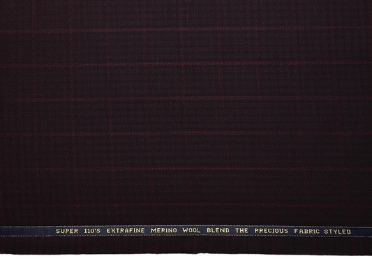 Georgia Gullini Italy Elberta Super 110s Merino Wool Blended Premium Suiting Fabric (Dark Burgandy, Patterned Checks)