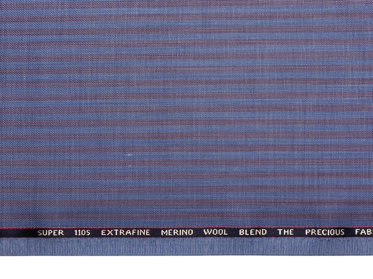 Georgia Gullini Italy Elberta Super 110s Merino Wool Blended Premium Suiting Fabric (Blue & Rust , Stripes)