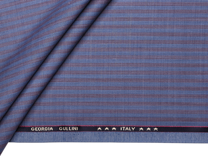 Georgia Gullini Italy Elberta Super 110s Merino Wool Blended Premium Suiting Fabric (Blue & Rust , Stripes)