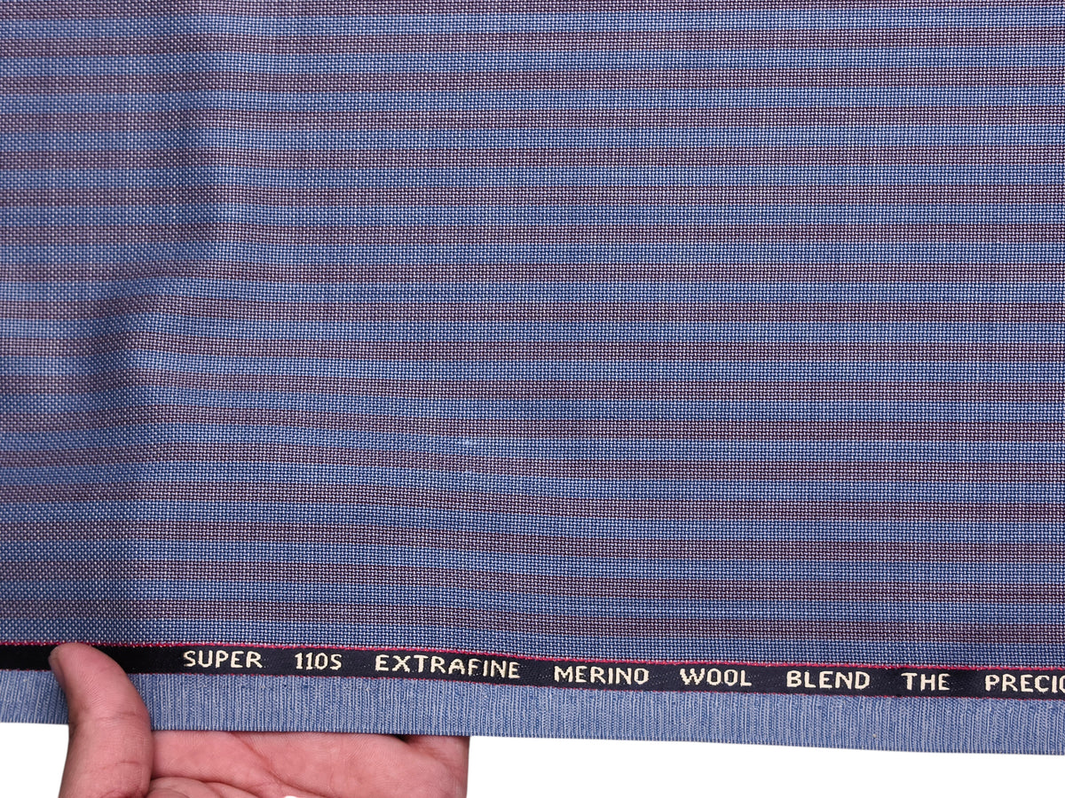 Georgia Gullini Italy Elberta Super 110s Merino Wool Blended Premium Suiting Fabric (Blue & Rust , Stripes)