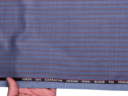 Georgia Gullini Italy Elberta Super 110s Merino Wool Blended Premium Suiting Fabric (Blue & Rust , Stripes)