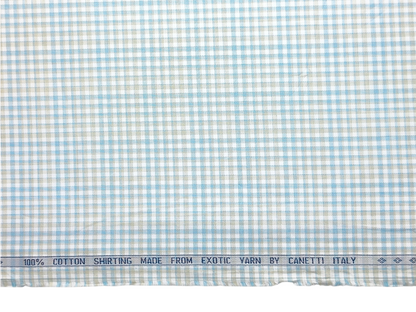Canetti Italy 100% Premium Cotton Shirting Fabric (Teal Blue & Yellow, Checks)