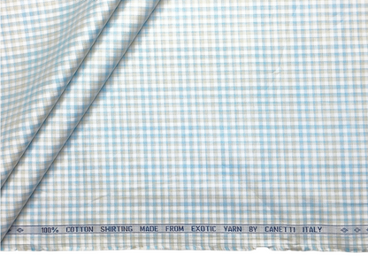 Canetti Italy 100% Premium Cotton Shirting Fabric (Teal Blue & Yellow, Checks)