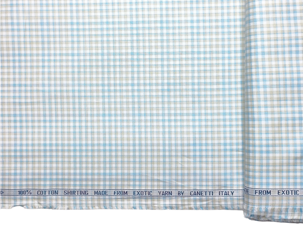 Canetti Italy 100% Premium Cotton Shirting Fabric (Teal Blue & Yellow, Checks)