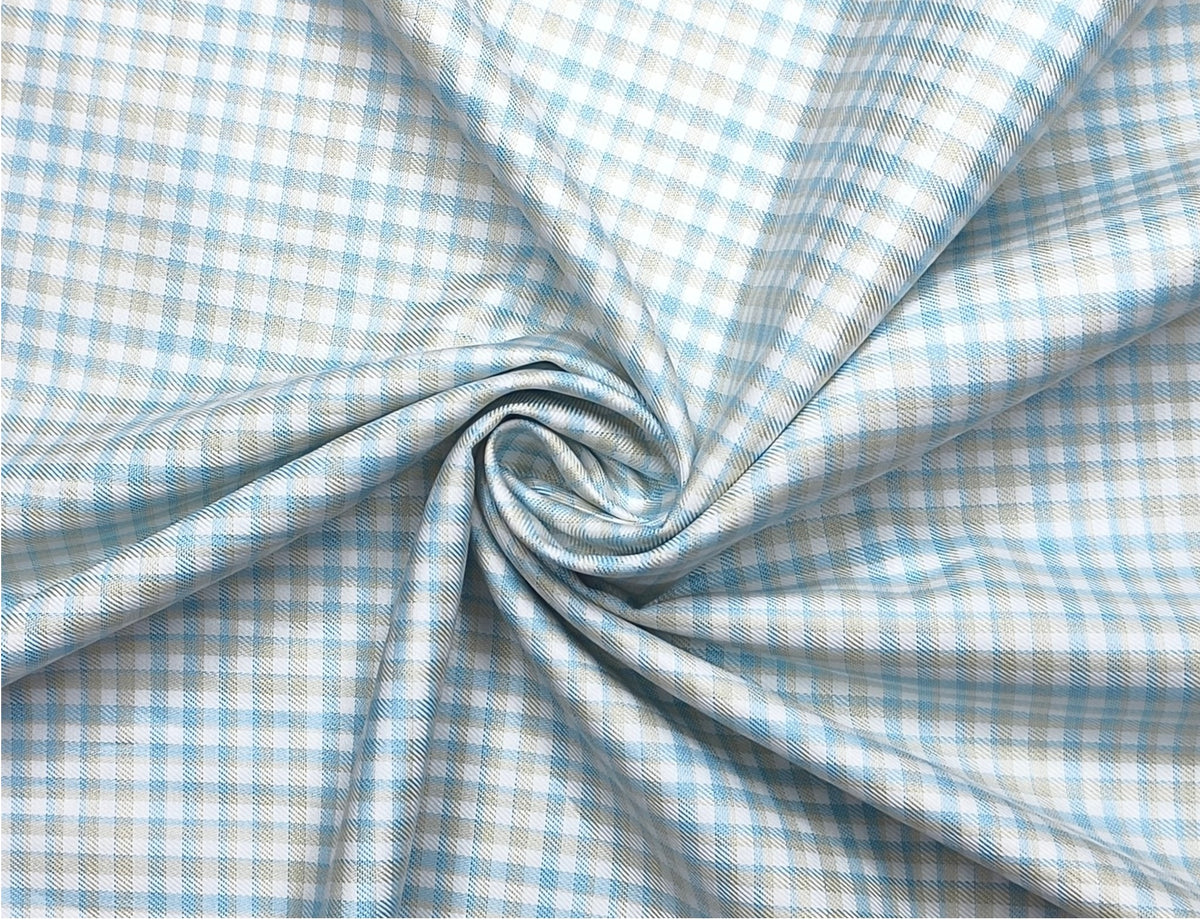 Canetti Italy 100% Premium Cotton Shirting Fabric (Teal Blue & Yellow, Checks)