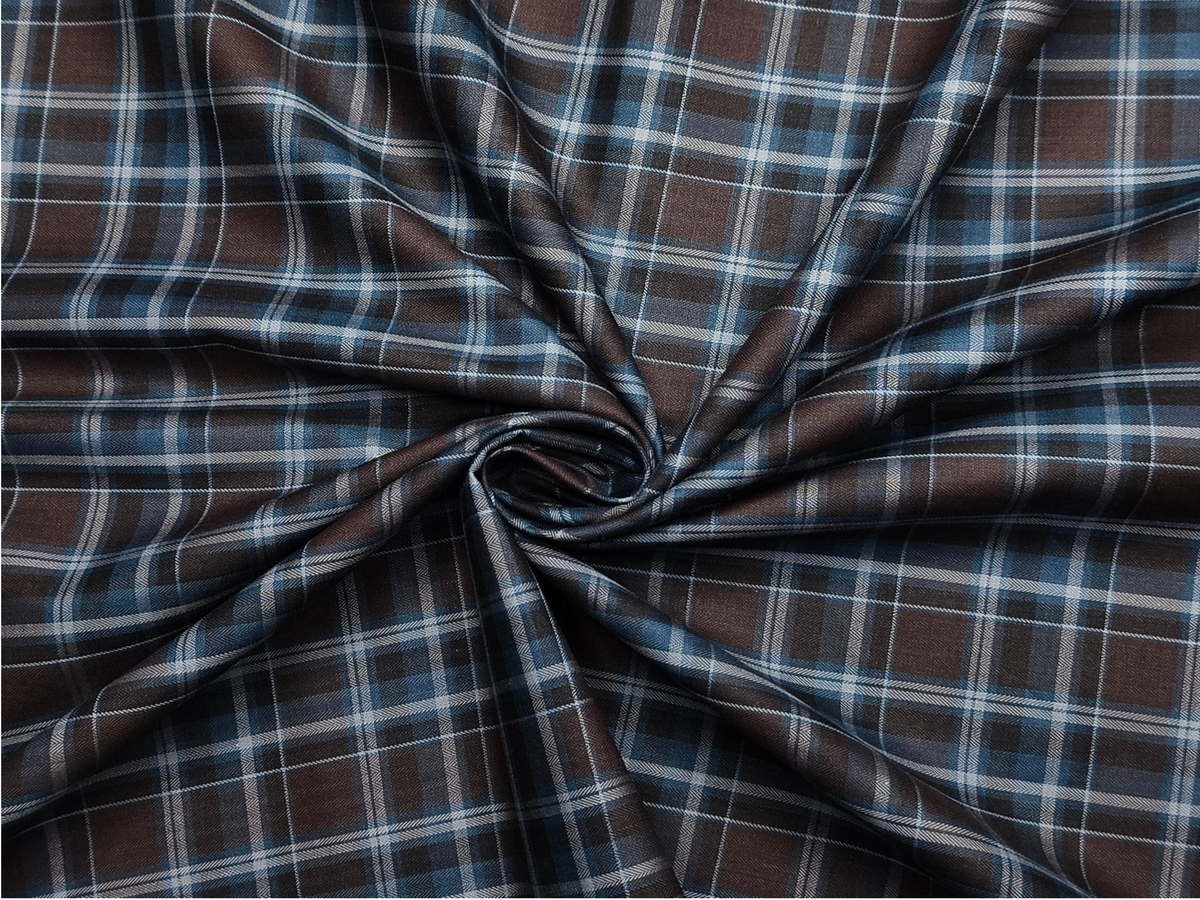 Canetti Italy 100% Premium Cotton Shirting Fabric (Blue & Coffee, Checks)