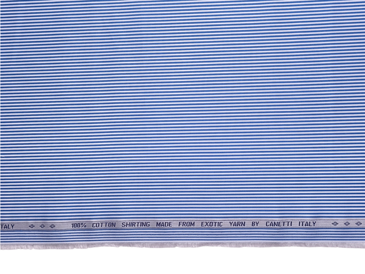 Canetti Italy 100% Premium Cotton Shirting Fabric (Blue , Stripes)
