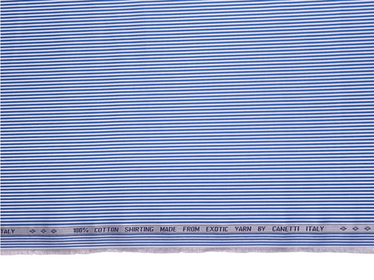 Canetti Italy 100% Premium Cotton Shirting Fabric (Blue , Stripes)