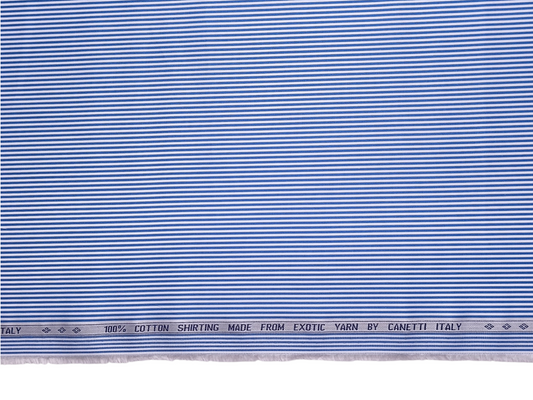 Canetti Italy 100% Premium Cotton Shirting Fabric (Blue , Stripes)