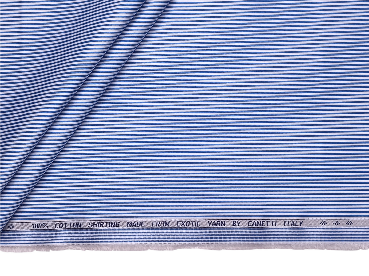 Canetti Italy 100% Premium Cotton Shirting Fabric (Blue , Stripes)