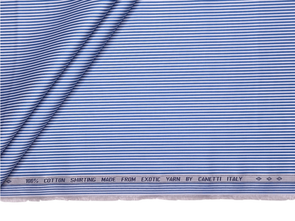 Canetti Italy 100% Premium Cotton Shirting Fabric (Blue , Stripes)