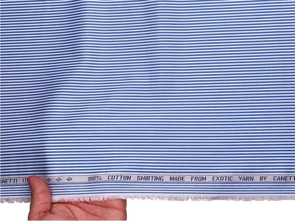 Canetti Italy 100% Premium Cotton Shirting Fabric (Blue , Stripes)