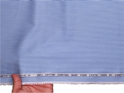 Canetti Italy 100% Premium Cotton Shirting Fabric (Blue , Stripes)