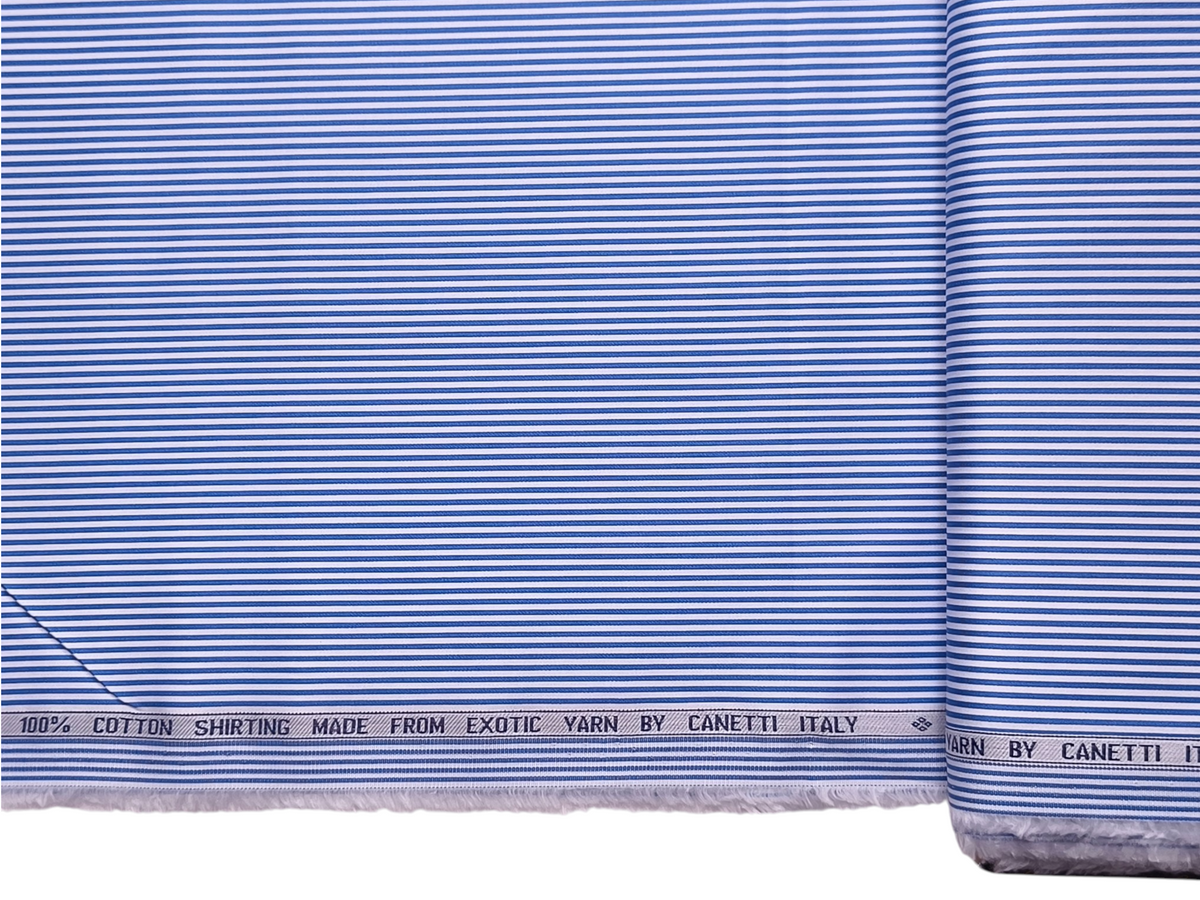 Canetti Italy 100% Premium Cotton Shirting Fabric (Blue , Stripes)