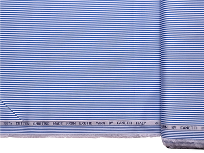 Canetti Italy 100% Premium Cotton Shirting Fabric (Blue , Stripes)