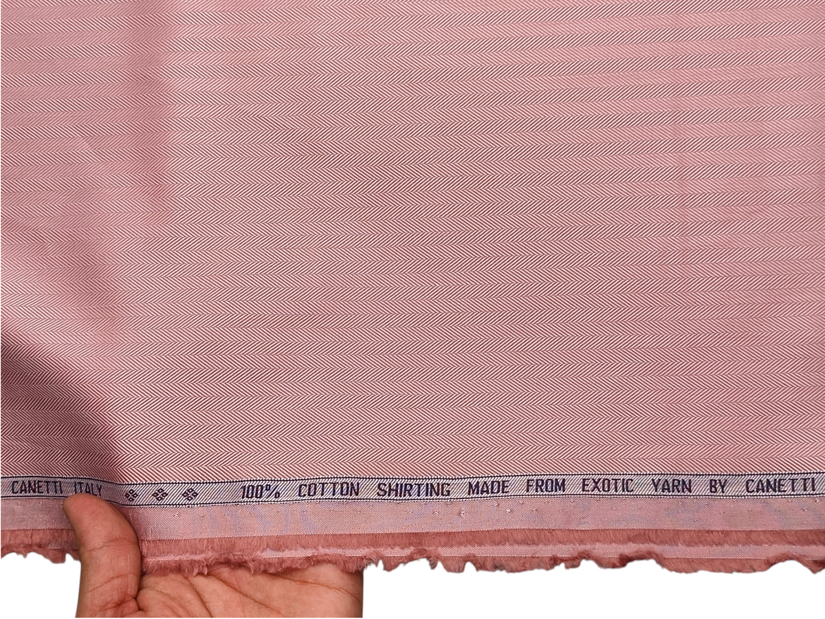 Canetti Italy 100% Premium Cotton Shirting Fabric (Muted Rose, Herringbone)