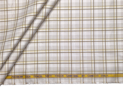 Canetti Italy Premium Tencel Giza Soft Touch Shirting Fabric (Yellow , Beige & Brown, Checks)