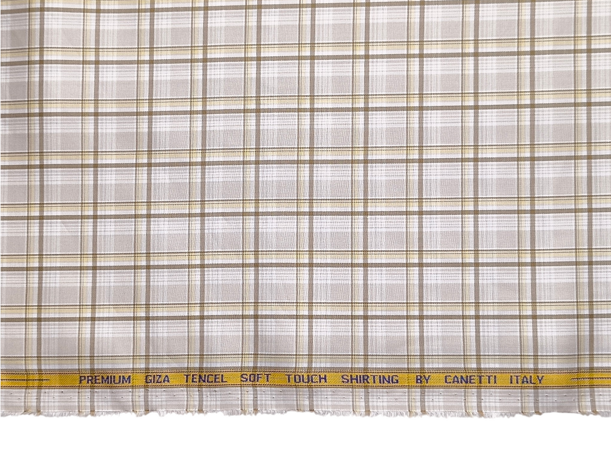Canetti Italy Premium Tencel Giza Soft Touch Shirting Fabric (Yellow , Beige & Brown, Checks)