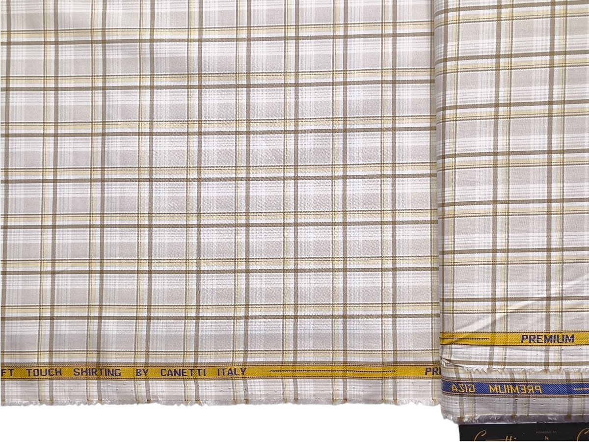 Canetti Italy Premium Tencel Giza Soft Touch Shirting Fabric (Yellow , Beige & Brown, Checks)