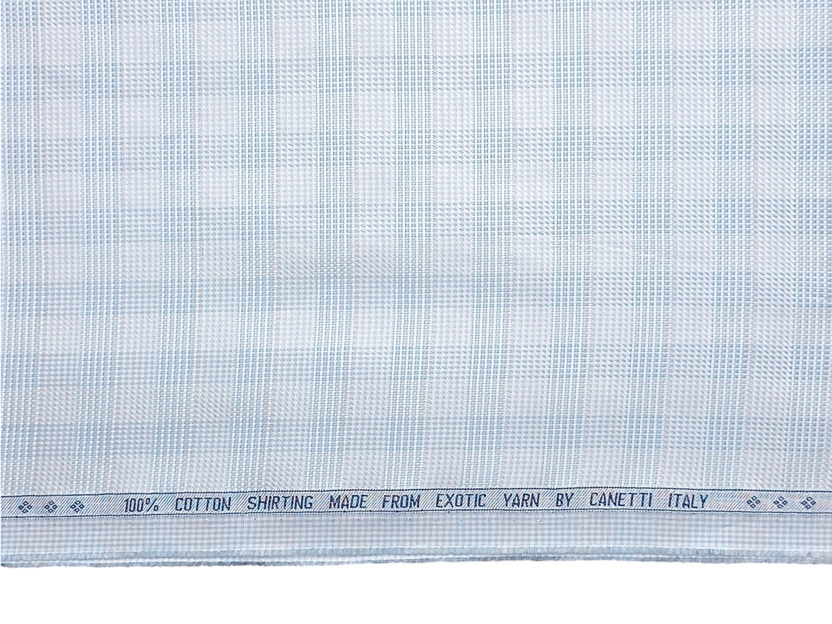 Canetti Italy 100% Premium Cotton Shirting Fabric (Sky Blue , Patterned Checks)