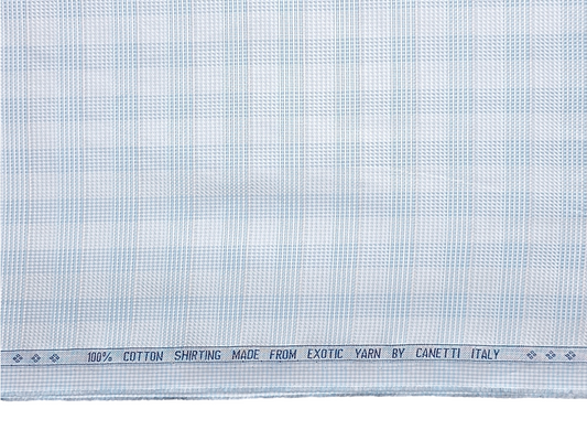 Canetti Italy 100% Premium Cotton Shirting Fabric (Sky Blue , Patterned Checks)