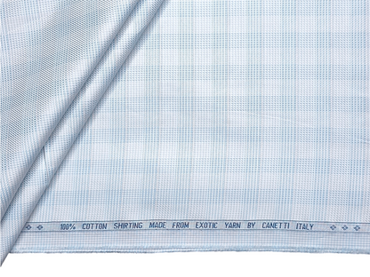 Canetti Italy 100% Premium Cotton Shirting Fabric (Sky Blue , Patterned Checks)