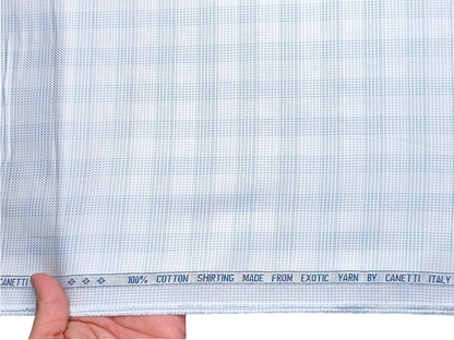 Canetti Italy 100% Premium Cotton Shirting Fabric (Sky Blue , Patterned Checks)