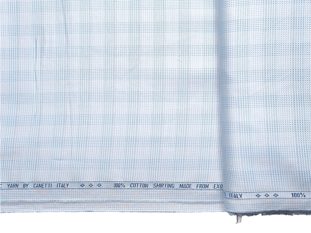 Canetti Italy 100% Premium Cotton Shirting Fabric (Sky Blue , Patterned Checks)