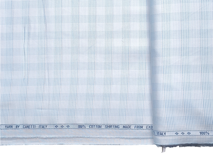 Canetti Italy 100% Premium Cotton Shirting Fabric (Sky Blue , Patterned Checks)