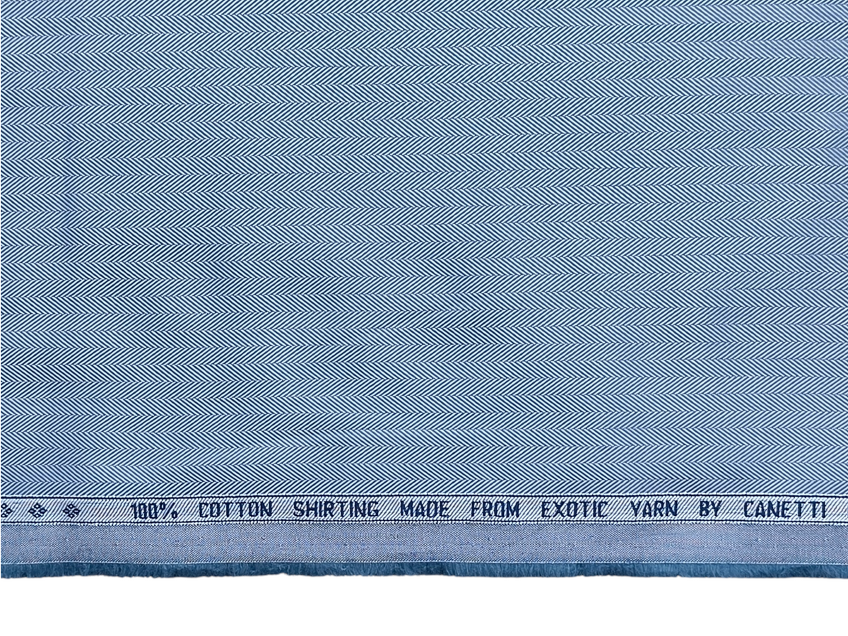 Canetti Italy 100% Premium Cotton Shirting Fabric (Subtle Blue, Herringbone)