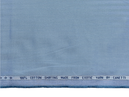 Canetti Italy 100% Premium Cotton Shirting Fabric (Subtle Blue, Herringbone)