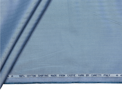 Canetti Italy 100% Premium Cotton Shirting Fabric (Subtle Blue, Herringbone)