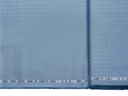 Canetti Italy 100% Premium Cotton Shirting Fabric (Subtle Blue, Herringbone)
